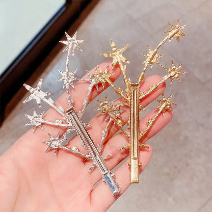 Lianfudai New Women Luxury Elegant Shining Full Stars Silver Gold Hair Clips Sweet Hair Ornament Headband Hairpin Fashion Hair Accessories