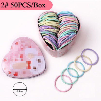 sengpan gifts for girls 50PCS/Box Mix 3CM Children's rubber band does not hurt hair girl hair ring female black baby Hairbead Hair tie girl  Korean cute