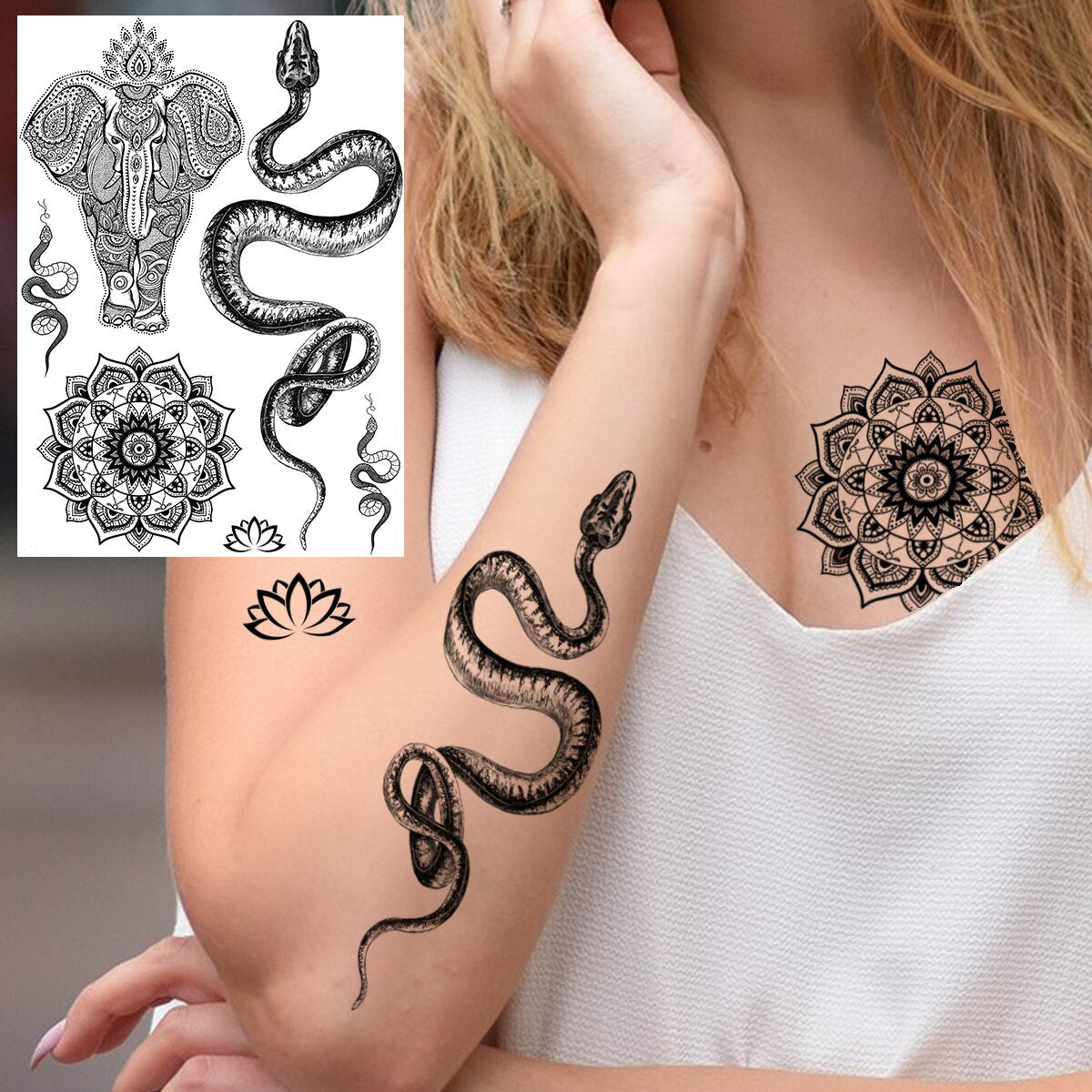 sengpan western jewelry for women Black Henna Lace Temporary Tattoos Sticker For WOmen Butterfly Moth Mehndi Flower Fake Tatoo Sticker Feather Flora Tatoo