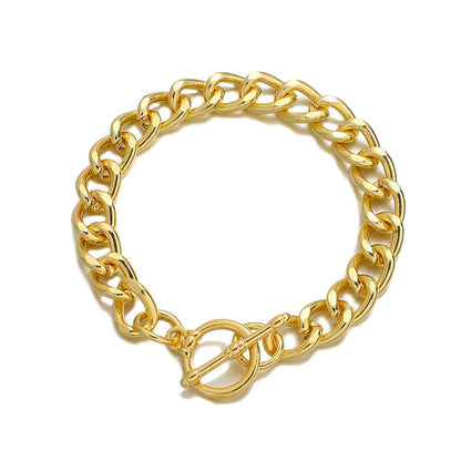 sengpan Punk Charm Chain Bracelets for Women Minimalist Thick Gold Color Stainless Steel Bracelets Bangles Fashion Jewelry