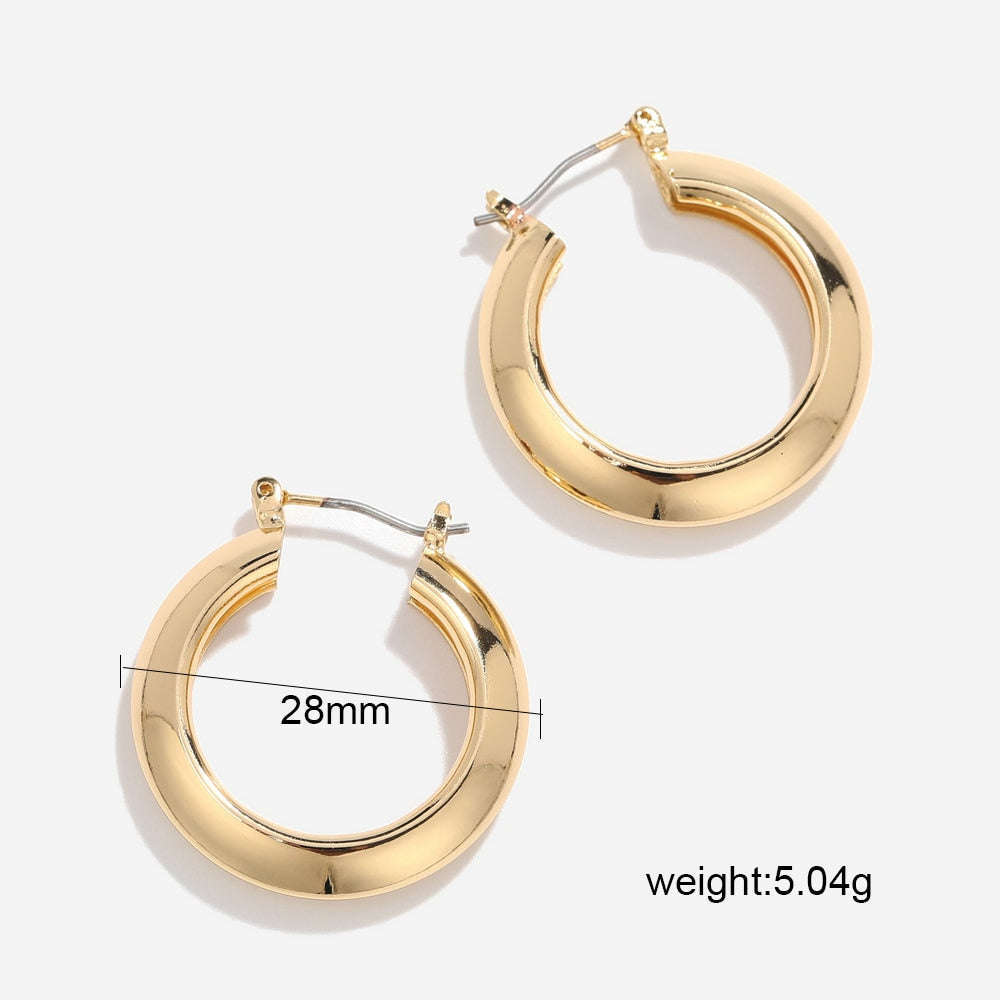 sengpan INS Gold Color Brass Hoop Huggies Earrings Small Large Circle Hoops CC Shape Statement Earrings Women Girls Unique Metal Jewelry