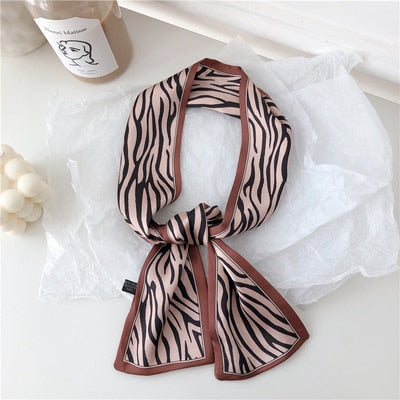 sengpan Silk Scarf Women Dot Zebra Striped Print Small Autumn Neck Scarf Office Lady HairBand Foulard Hand Kerchief Bag Accessories