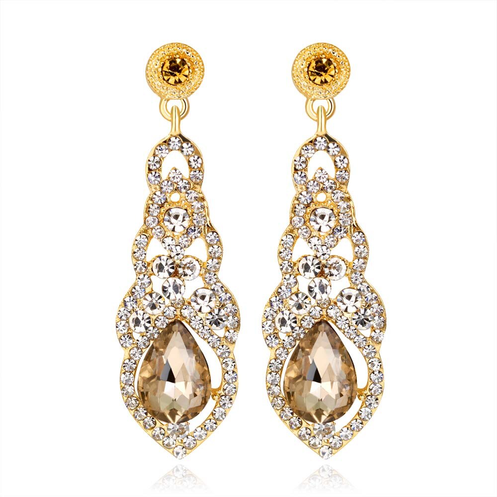 sengpan Champagne Crystal Earrings Gold Color Jewelry Fashion Female Bricons Wedding Long Big Drop Earrings For Women