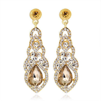 sengpan Champagne Crystal Earrings Gold Color Jewelry Fashion Female Bricons Wedding Long Big Drop Earrings For Women