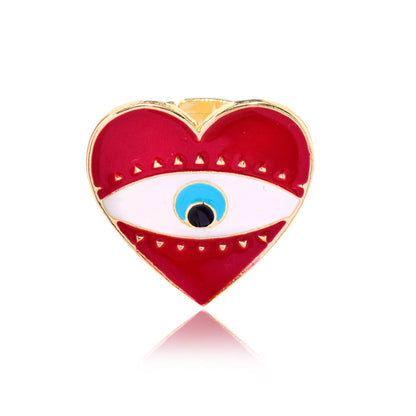 sengpan Unique Design Heart Eye Open Rings For Women Gold Plated Red Love Heart Blue Eyes Adjustable Opening Ring Fashion Party Jewelry