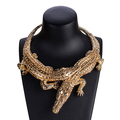 sengpan christmas wishlist valentines day gifts for her Trendy Large Gold Color Crystal Crocodile Choker Necklace For Woman New Big Crocodile In Rut Pendants Necklaces Femmle Gift