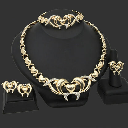 sengpan - Jewelry Set For Nigerian Women Wedding Bride Luxury XOXO Sweet Whale Gilded Necklace India Fashion Bracelet Earring Ring