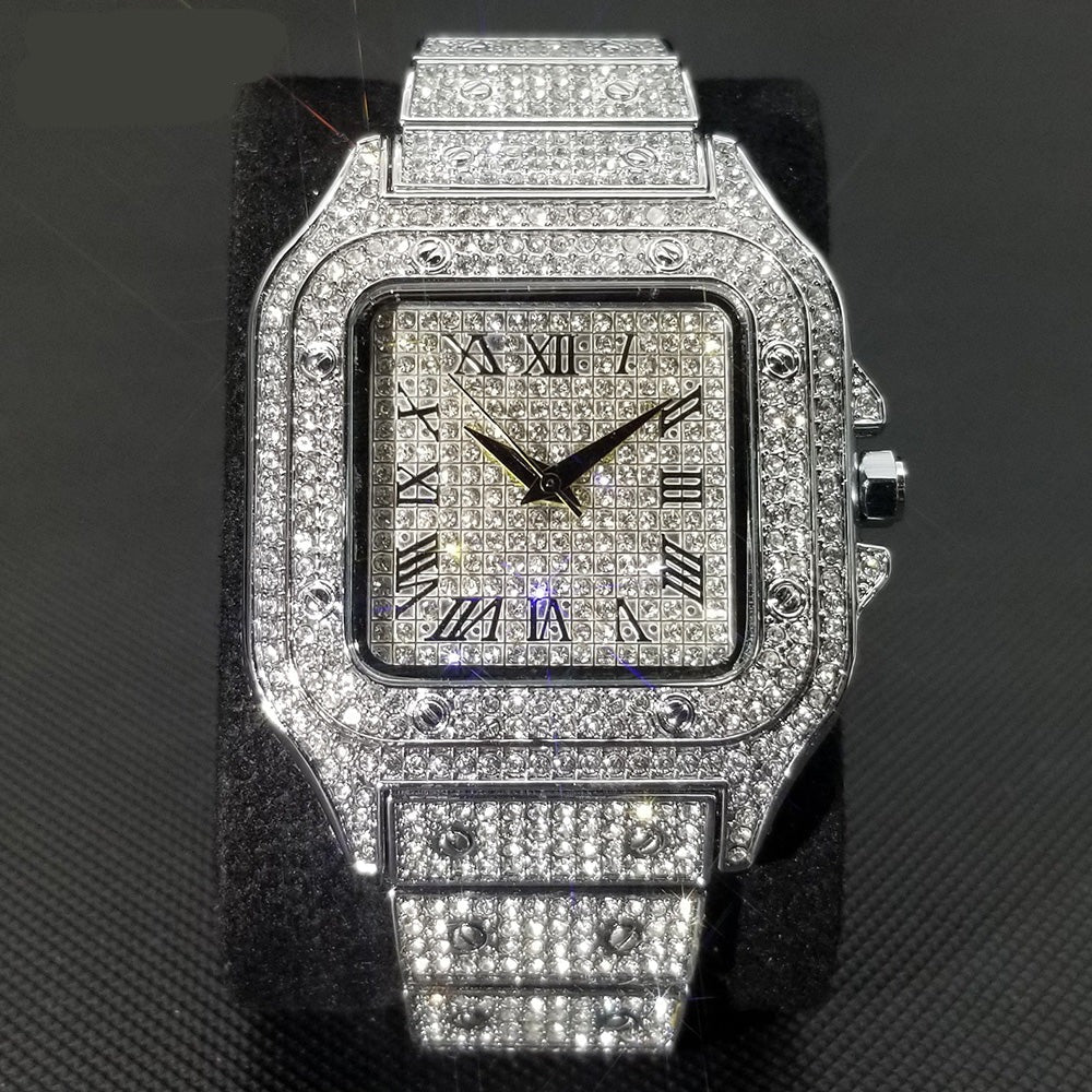 sengpan jewelry for men hot sale new Iced Out Square Men Watches Top Brand Luxury Full Diamond Hip Hop Watch Fashion Unltra Thin Wristwatch Male Jewelry