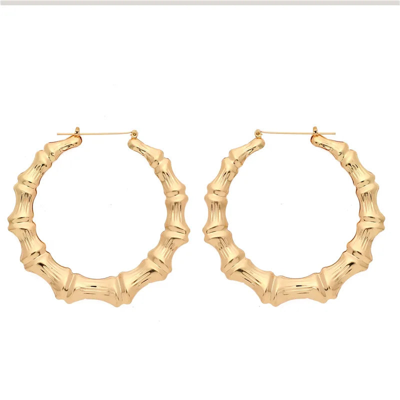 sengpan Y2K Jewelry Golden Color Big Bamboo Circle Geometric Earrings For Women Egirl Style Fashion Earrings 2000s Aesthetic Friends