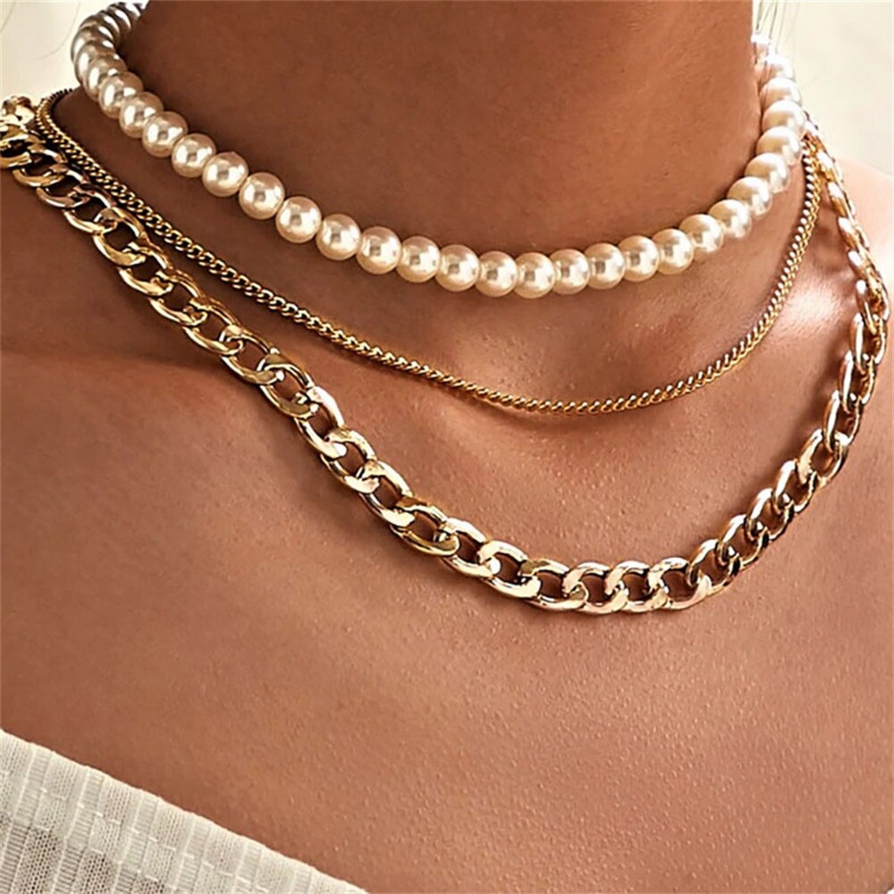 sengpan hot sale new Fashion Multi-layered Snake Chain Necklace For Women Vintage Gold Coin Pearl Choker Sweater Necklace Party Jewelry Gift