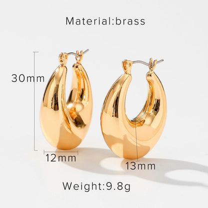 sengpan INS Gold Color Brass Hoop Huggies Earrings Small Large Circle Hoops CC Shape Statement Earrings Women Girls Unique Metal Jewelry