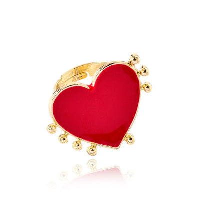 sengpan Unique Design Heart Eye Open Rings For Women Gold Plated Red Love Heart Blue Eyes Adjustable Opening Ring Fashion Party Jewelry