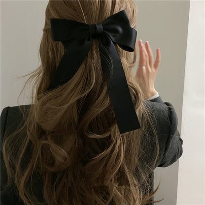 sengpan Spring Summer  Irregular Geometric Black Big Bow Ribbon Hairpin Retro Romantic Smooth Clip for Women Party Head Accessories