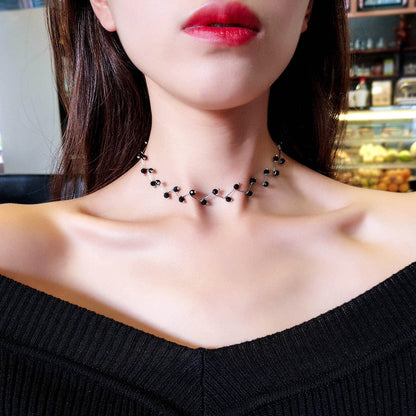 sengpan  New Arrivals Hot Fashion Black Crystal Necklace Kolye Collier Simple Cross Strand Beaded Chokers Necklaces Women Jewelry