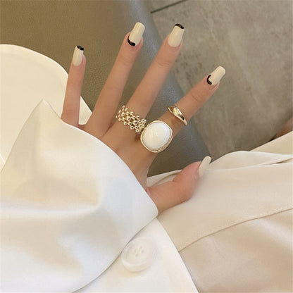 sengpan European Gold Color White Metal Round Ring Irregular Geometric Hollow Multi-Layer Open Finger Rings for Women Accessories