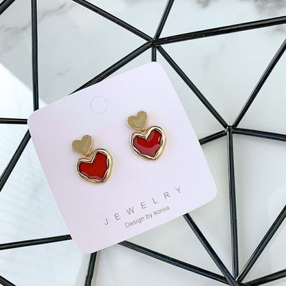 sengpan Vintage Earrings Lovely Small Cute Painting Heart Shape Earrings for Women Fashion Enamel Drop Earrings Brincos