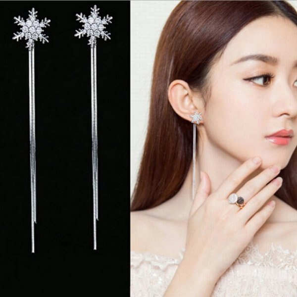 sengpan  gifts for her Trend Simulation Pearl Long Earrings Female Moon Star Flower Rhinestone Wedding Pendant Earrings Fashion Korean Jewelry