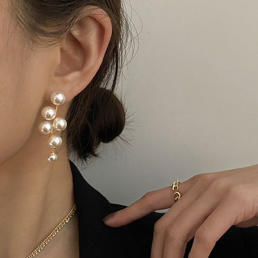 sengpan Christmas gifts ideas  New Fashion Korean Oversized White Pearl Drop Earrings for Women Bohemian Golden Round Zircon Wedding Earrings Jewelry Gift