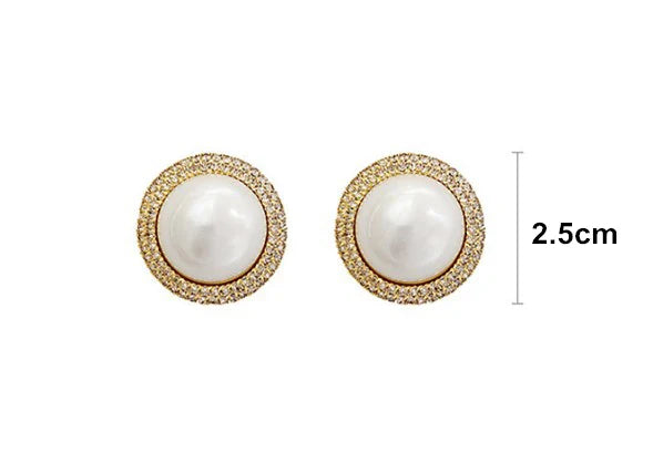 sengpan Fashion Jewelry White Imitation Pearl Earrings big Round 2.5CM Pearl Studs Earrings Statement Earrings for female