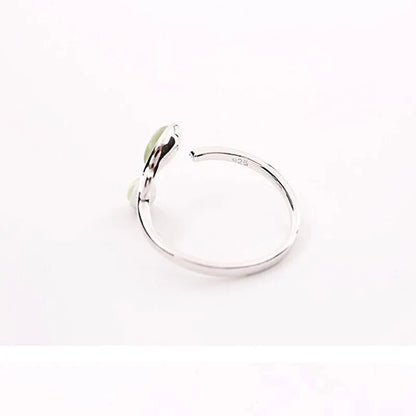 sengpan Hot Sale Korean Green Opal Leaf Leaves 925 Sterling Silver Open Rings for Women Girls Ladys Fashion Jewelry Gift YRI135