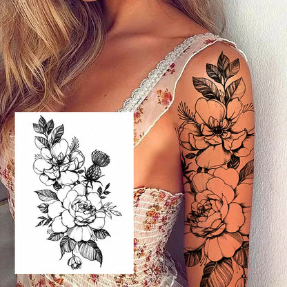 sengpan Black Flower Rose Waterproof Temporary Bird Snake Sexy Body Arm Leg Gem Henna Tattoo Fashion Big Fake Sleeve Sticker