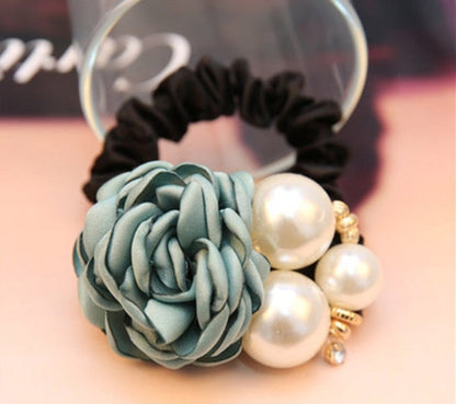 sengpan Women Girl Hair Ties Elastic Bands Plaid Pearl Bow Knot Scrunchies Korean Head Accessories Wholesale Lady Office