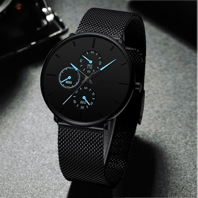 sengpan watches on sale clearance Fashion Mens Business Black Watches Luxury Stainless Steel Ultra Thin Mesh Belt Quartz Men Wrist Watch Casual Classic Male Watch