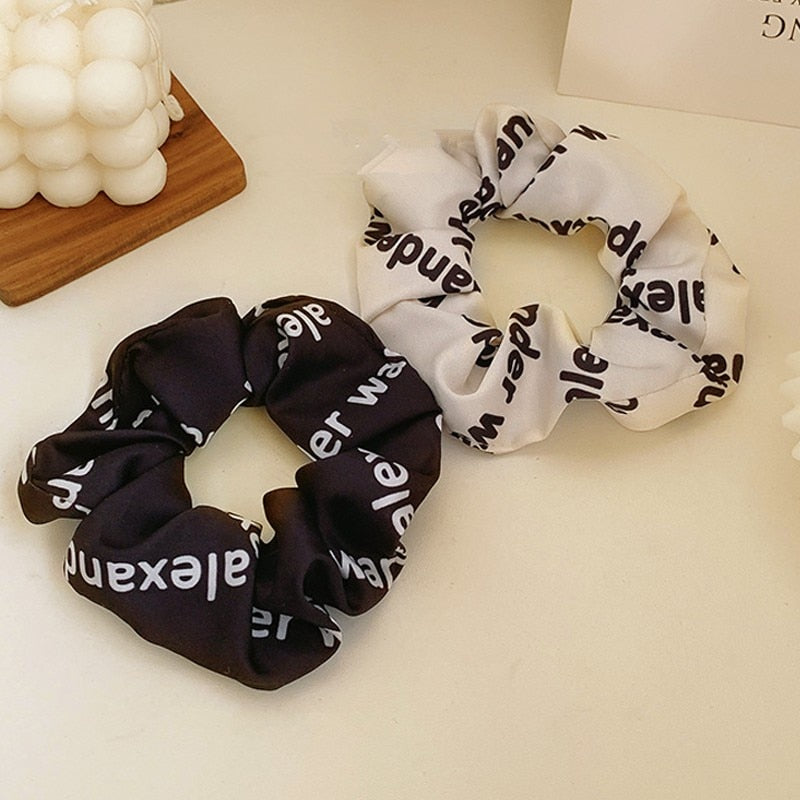 sengpan Simple Trendy Black White Yarn Letter Bowknot Hairbands Smooth Folds Imitation Pearl Elastic Hair Ring for Women Headwear