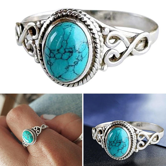 sengpan Disaster Prevention Jewelry Vintage Antique Natural Stone Ring Fashion Jewelry Gift Blue turquoises Finger Ring For Women Wedding Anniversary Rings