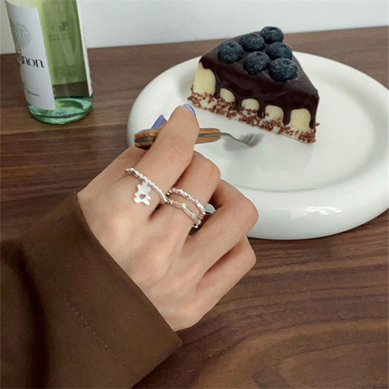 sengpan Korean Simple Silver Color Bear Beaded Elastic Rope Adjustable Index Finger Ring for Women Girl Fashion Jewelry Gifts