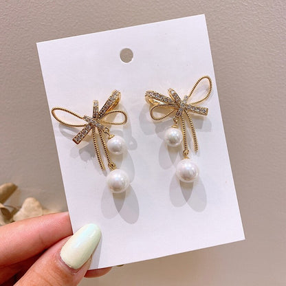 sengpan christmas gift ideas valentines day gifts for her New Arrival Trendy Bowknot Dangle Earrings For Women Korean Style Pearl Simple Earrings Female Elegant Party Jewelry