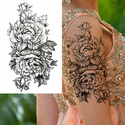 sengpan Black Flower Rose Waterproof Temporary Bird Snake Sexy Body Arm Leg Gem Henna Tattoo Fashion Big Fake Sleeve Sticker