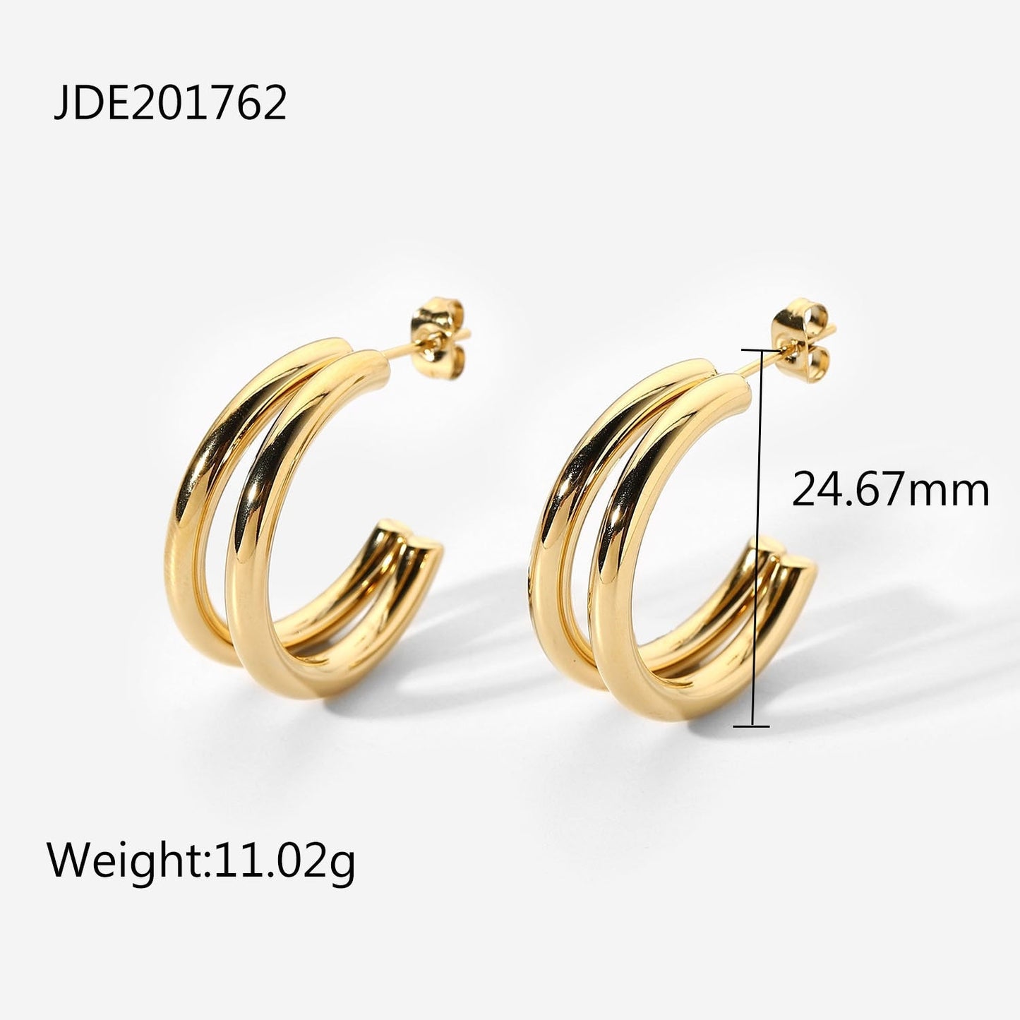 sengpan Gold-plated disaster prevention easter gifts  14k Gold Earrings Double Layer Stainless Steel CC Earrings For Women Jewelry Delicate Geometric  joyería acero inoxidable mujer