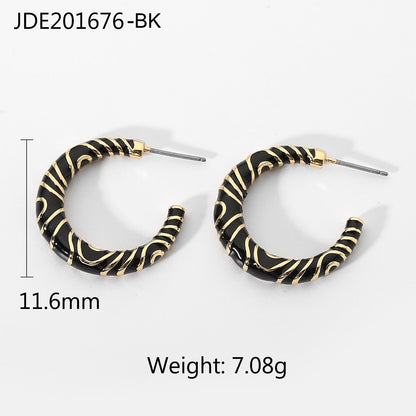 sengpan All Black Enamel Gold Color Leopard CC Shape Hoop Earrings For Women Trendy Korean Simple Cute Earring Jewelry