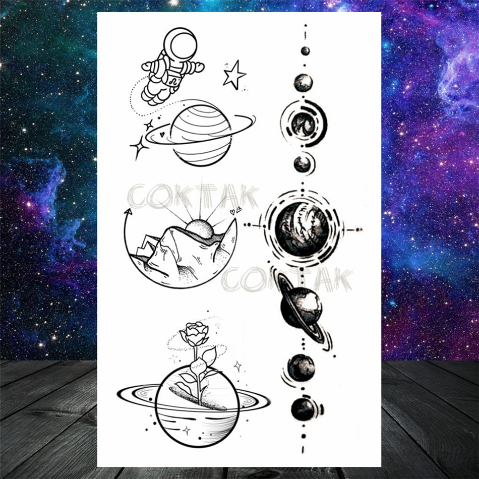 sengpan Lovely Small Planets Temporary Tattoos Realistic Sheets Body Art Arm Tattoos Paper For Adult Kids Fake Waterpoof Tattoo Sticker