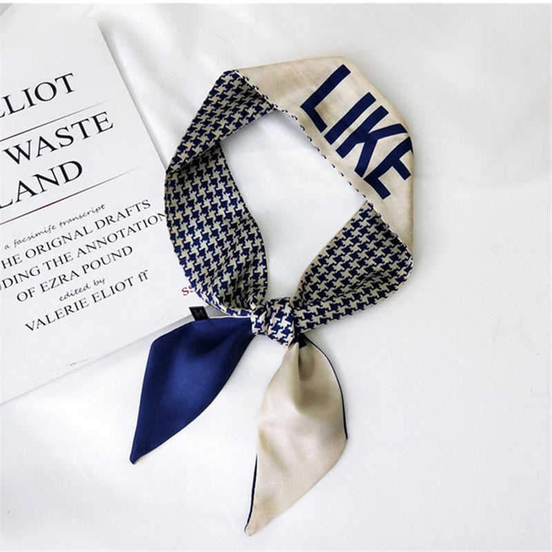 sengpan Korea Lattice Letter Silk Scarf Narrow Long Ribbon Tie Office Scarf Headband for Women Bag Accessories New Winter Autumn