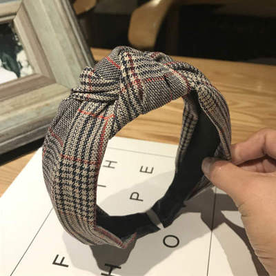 sengpan Women Girl Headbands Wide Plaid Knot Fabric Korean Vintage Hairband Sweet Hair Accessories Head wear Wholesale Fashion New