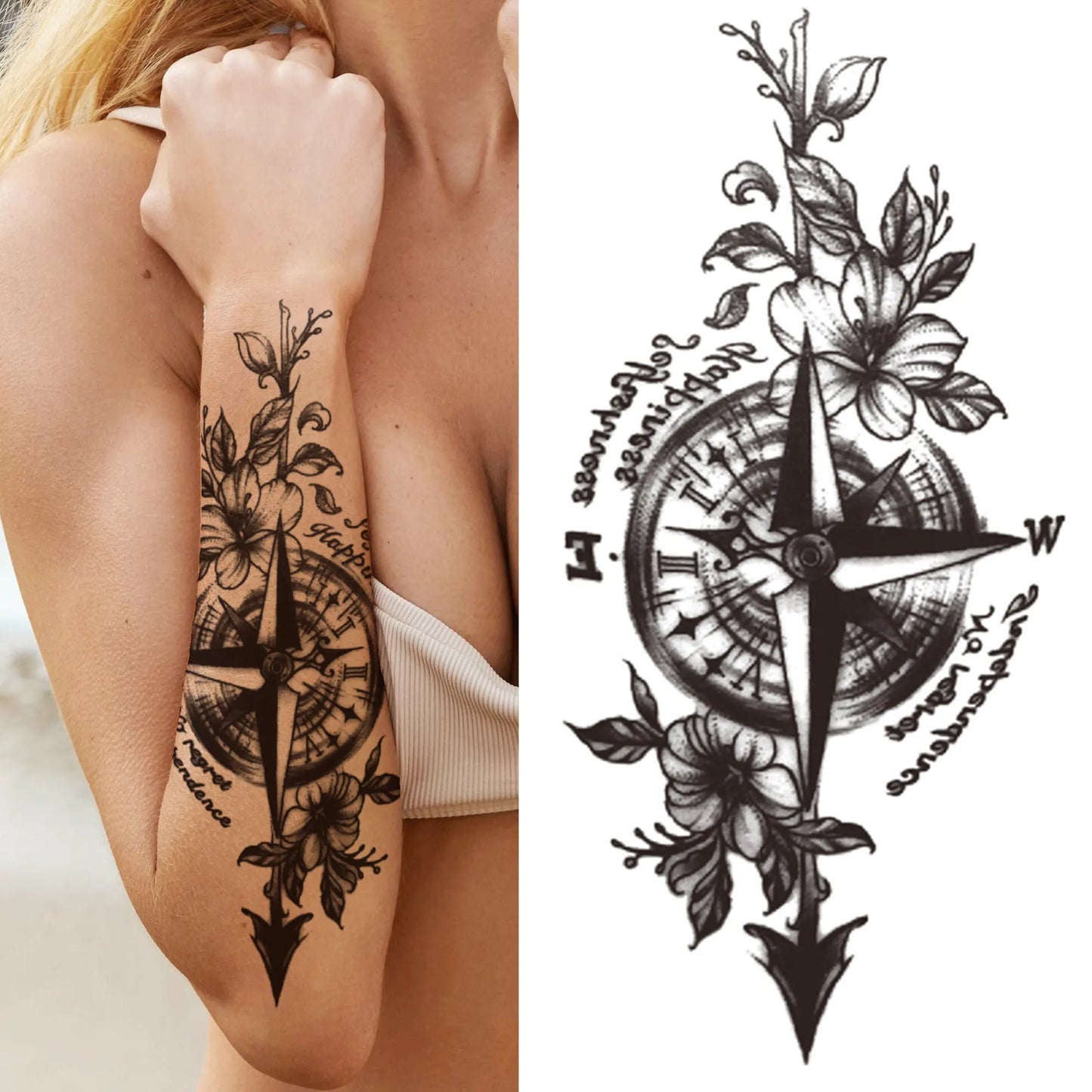 sengpan Death Skull Flower Temporary Tattoo For Women Girls Snake Bird Peony Tattoo Sticker Black Fake Blossom Sexy Tatoo Transfer Adult