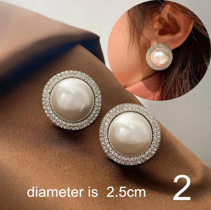 sengpan Fashion Jewelry White Imitation Pearl Earrings big Round 2.5CM Pearl Studs Earrings Statement Earrings for female