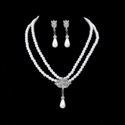 sengpan  gifts for her Trendy Fashion Pearl Jewelry Sets For Women Crystal Flower Jewelry Set Wedding Bridal Dubai Necklace Drop Earring Jewelery New