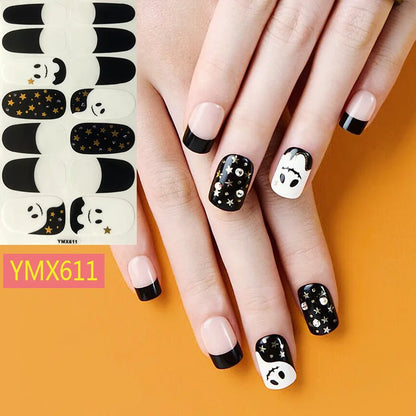 sengpan Baking Free Halloween Nail Stickers Full Sticker Fashion Nail Art Jewelry  Pumpkin Ghost Wholesale Applique Nail Sticker