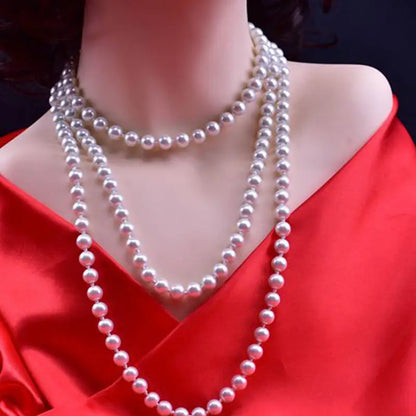 sengpan 1.5m -8mm fashion glass imitation pearl necklace women's simple knot multi-layer long sweater chain clothing accessories