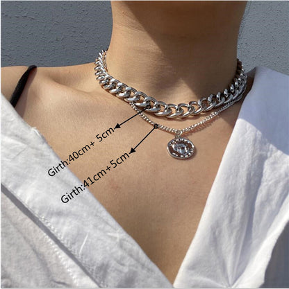 sengpan New Evil Eye Crystal Pendant Necklace Coin Women's Necklace Set Multi-layer StarMoon Alloy Imitation Pearl Pendant Necklace