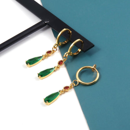 sengpan Moving Castle Earrings Howl Drop-Shaped Green Crystal Clip Earrings for Women Jewelry Temperament Accessories Gift