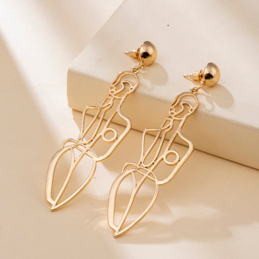 sengpan 6YM New Fashion  Punk Style Gold Color Metal  Body Hollow Out Drop Earrings for Women Girl Wedding Jewelry Gifts Wholesale