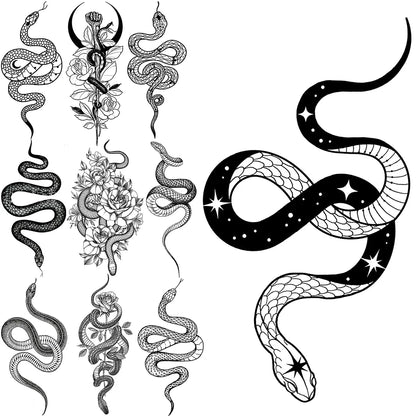 sengpan Black Star Snake Temporary Tattoos For Women Men Realistic Moon Serpent Waterproof Fake Tattoo Sticker Hand Neck Tatoos Small