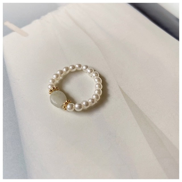 sengpan Multi Beaded Pearl Rings Natural Freshwater Pearl Geometric Rings for Women Continuous Circle Minimalist Ring 2020 New