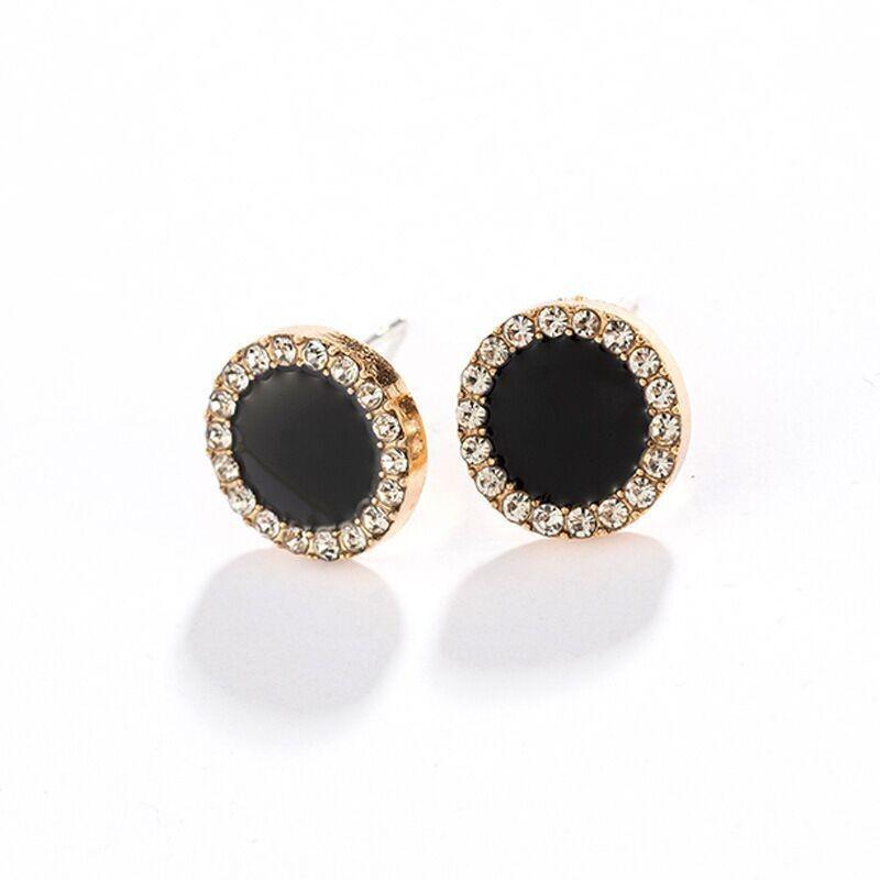 sengpan Christmas gifts ideas Silver Needle Korean Black Round Rhinestone Earrings New Personality Temperament Wild Simple Earrings Jewelry Brinco