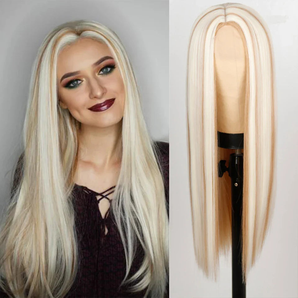 sengpan Wig Long Straight Hair Wig Wine Red Ladies Natural Hand Middle Heat-resistant Fiber Daily Wig