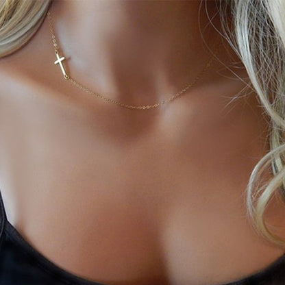 sengpan  gifts for women New Fashion Faith Cross Pendant Necklace for Women Stainless Steel Religious Jewelry Gift Gold Color Clavicle Choker Necklace